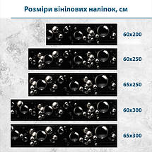 Наклейка на кухонний фартух 60 х 200 см, з захисною ламінацією, Великі металеві кулі на чорному фоні, фото 3