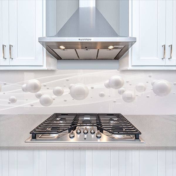 Наклейка на кухонний фартух 60 х 200 см, з захисною ламінацією, білі 3Д кулі з абстракцією