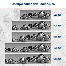 Наклейка на кухонний фартух 60 х 200 см, з захисною ламінацією, 3Д абстракція металевих куль на сірому фоні, фото 3