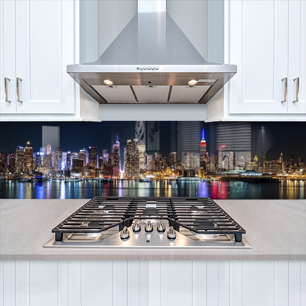 Наклейка на кухонний фартух 60 х 200 см, з захисною ламінацією, Місто біля води в нічних вогнях