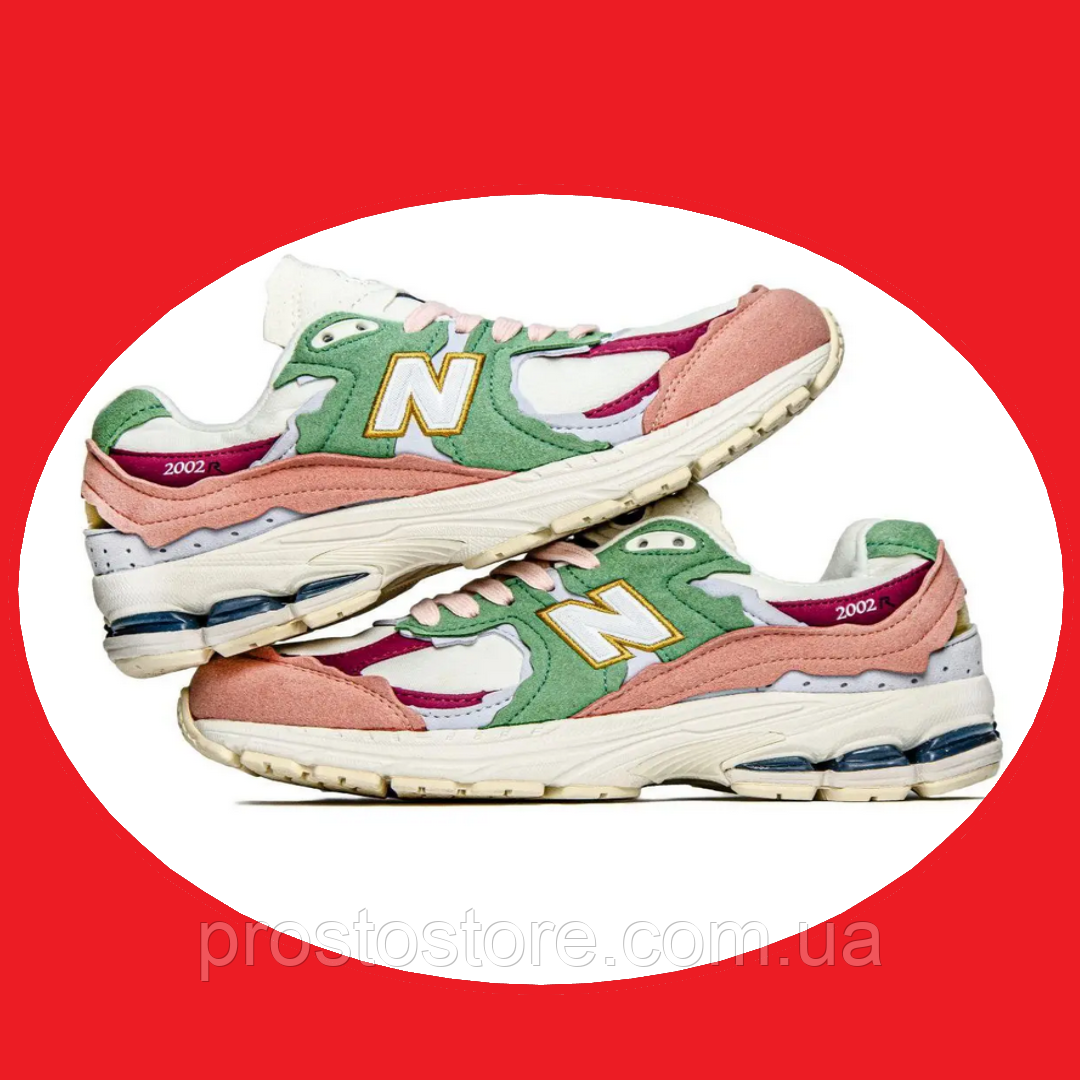 Жіночі Кросівки New Balance 2002R White Pink Green / Нью Беланс 2002Р Білі з Рожевим та Зеленим, фото 1