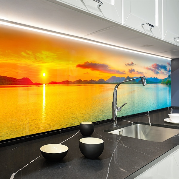 Наклейка на кухонний фартух 60 х 200 см, з захисною ламінацією, гарячий захід сонця біля моря