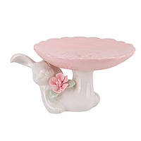 Підставка "Кролик з квіткою" 9 см, колір рожевий (кераміка)