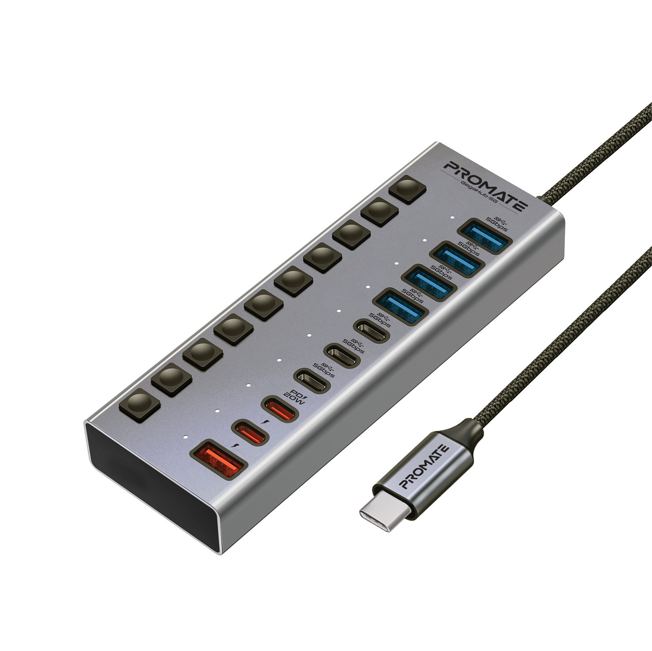 Концентратор (USB-хаб) USB Type-C Promate Gegahub-5G 10 in 1 Grey (gegahub-5g)