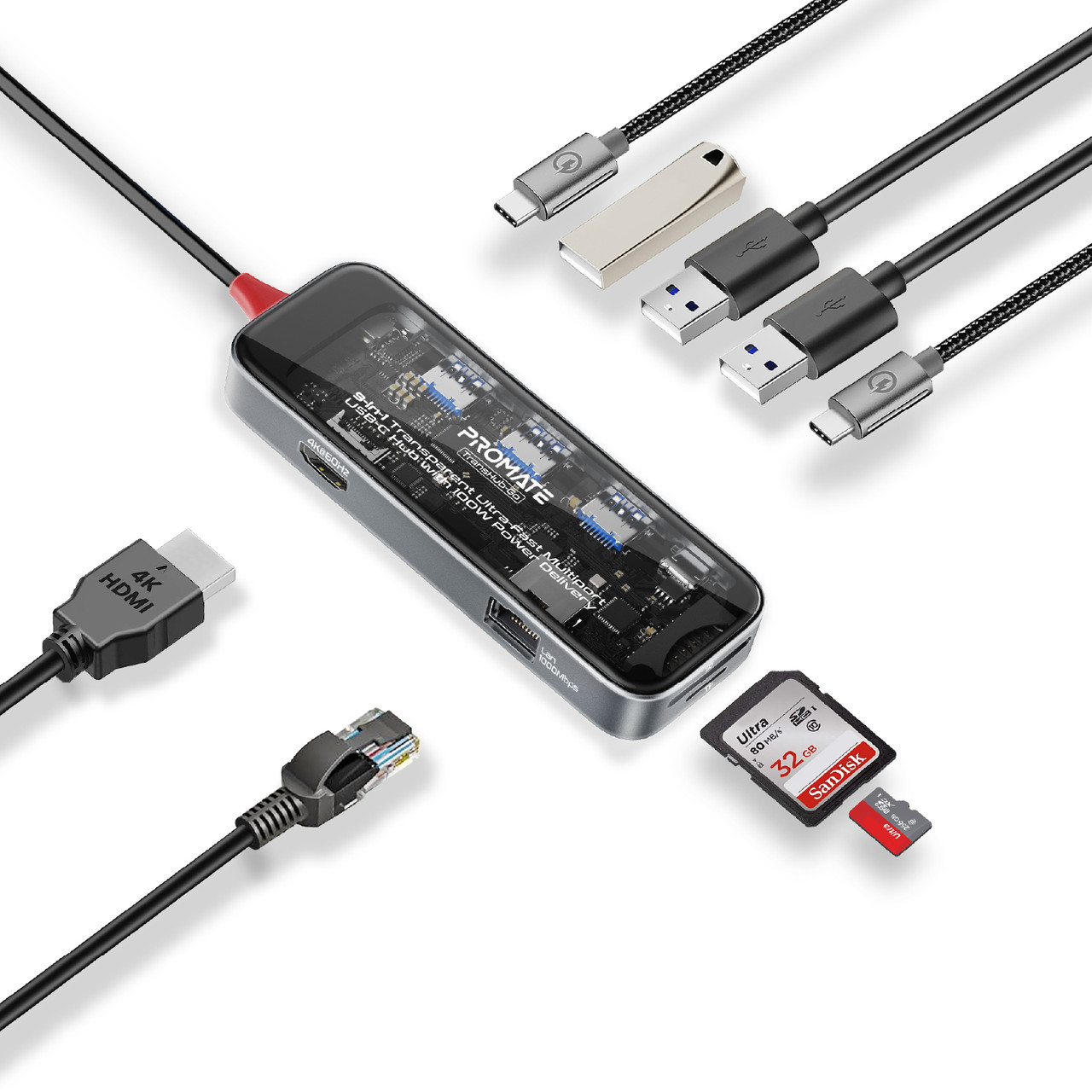 Концентратор (USB-хаб) USB Type-C Promate TransHub-Go 9 in 1 Grey (transhub-go)