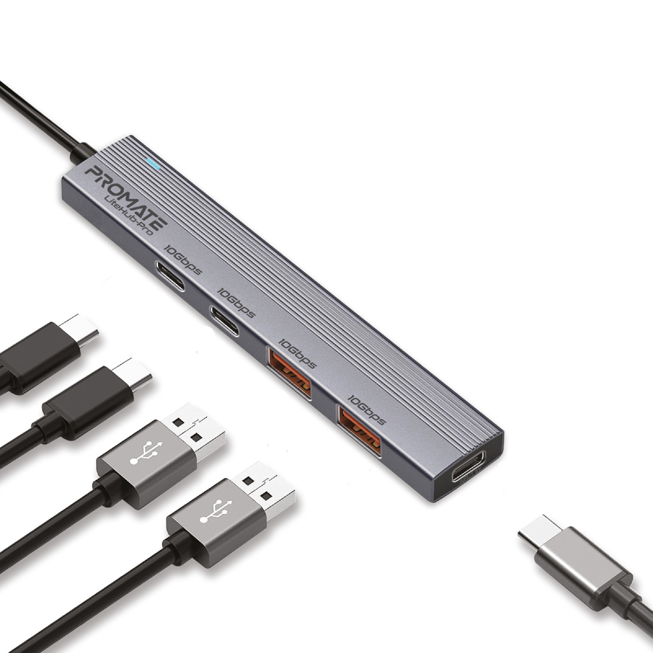 Концентратор (USB-хаб) USB Type-C Promate LiteHub-Pro 4 in 1 Grey (litehub-pro)