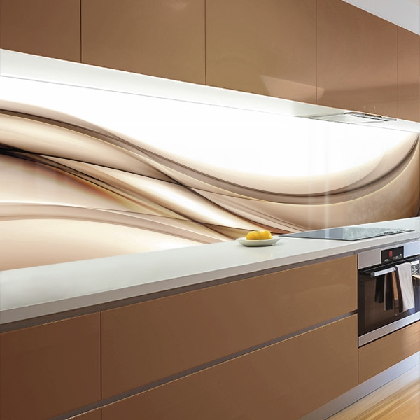 Кухонна панель жорстка ПЕТ, Самофіксуюча 68 х 305 см (товщина 2,0 мм) текстура з бежевими хвилями, фото 1