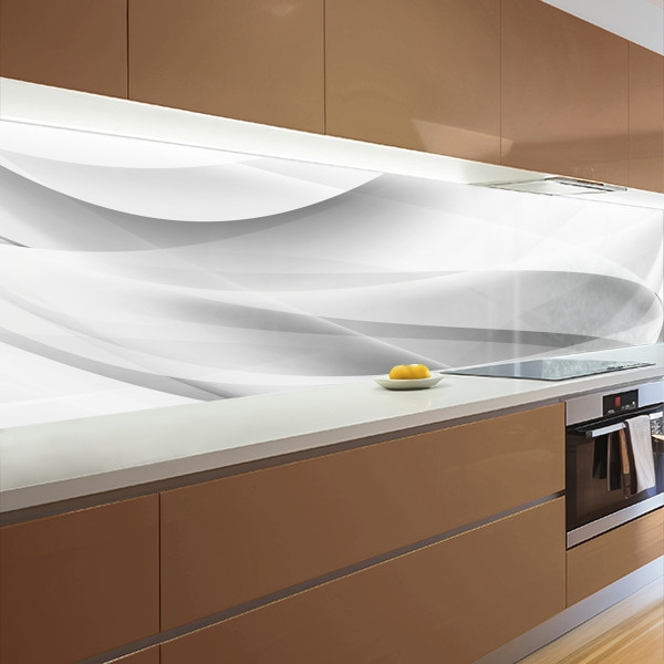 Кухонна панель жорстка ПЕТ, Самофіксуюча 62 х 410 см (товщина 1,2 мм) срібляста текстура хвиль, фото 1