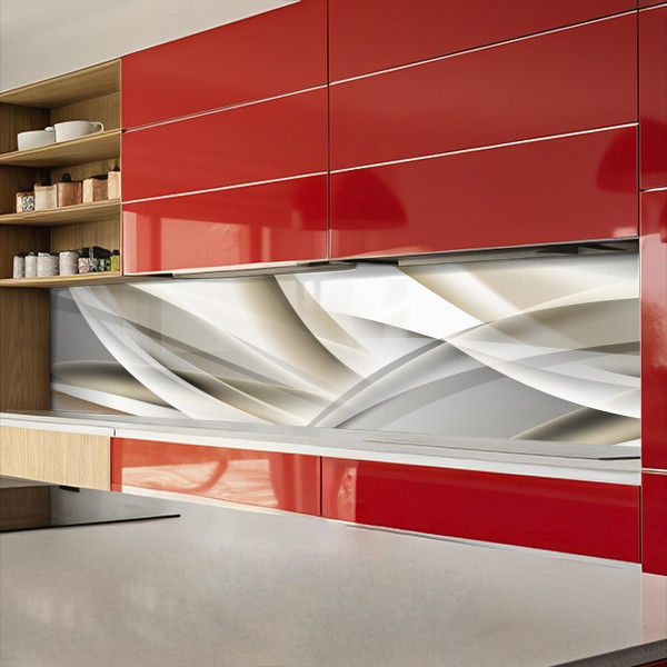 Кухонна панель жорстка ПЕТ, Самофіксуюча 68 х 305 см (товщина 2,0 мм) ЗД абстракція хвиль, фото 1