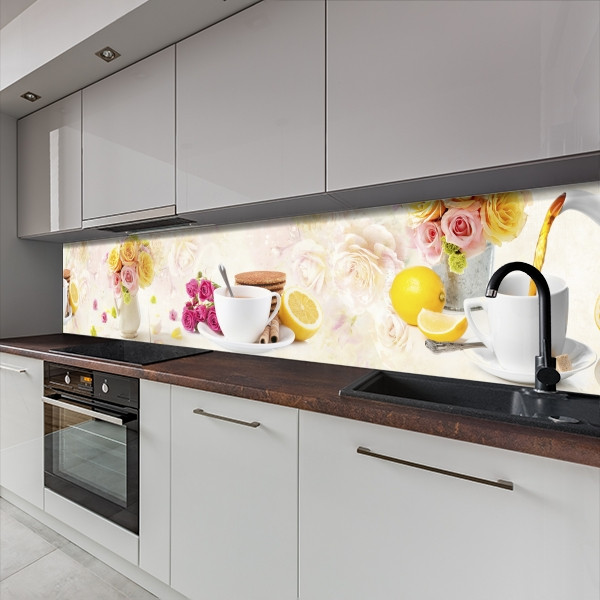 Кухонна панель жорстка ПЕТ, Самофіксуюча 62 х 305 см (товщина 1,2 мм) Чашка чаю з лимоном, фото 1