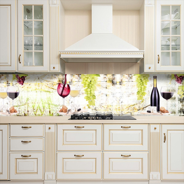 Кухонна панель жорстка ПЕТ, Самофіксуюча 68 х 305 см (товщина 2,0 мм) старинна текстура з келихами вина, фото 1