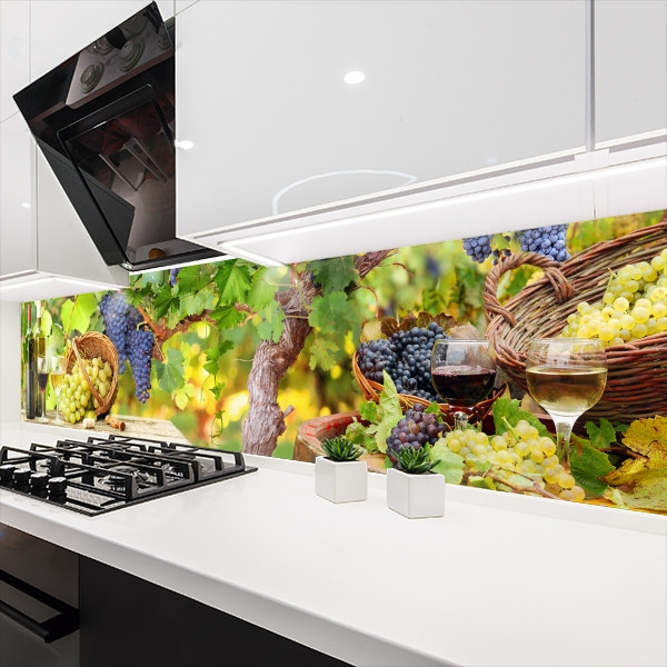 Кухонна панель жорстка ПЕТ, Самофіксуюча 62 х 410 см (товщина 1,2 мм) з виноградом та келихами вина, фото 1