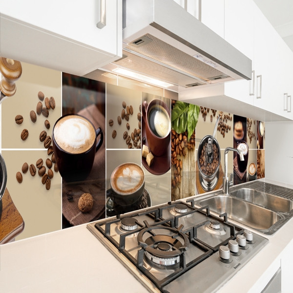 Кухонна панель жорстка ПЕТ, Самофіксуюча 62 х 305 см (товщина 1,2 мм) чашка кави з молоком, фото 1