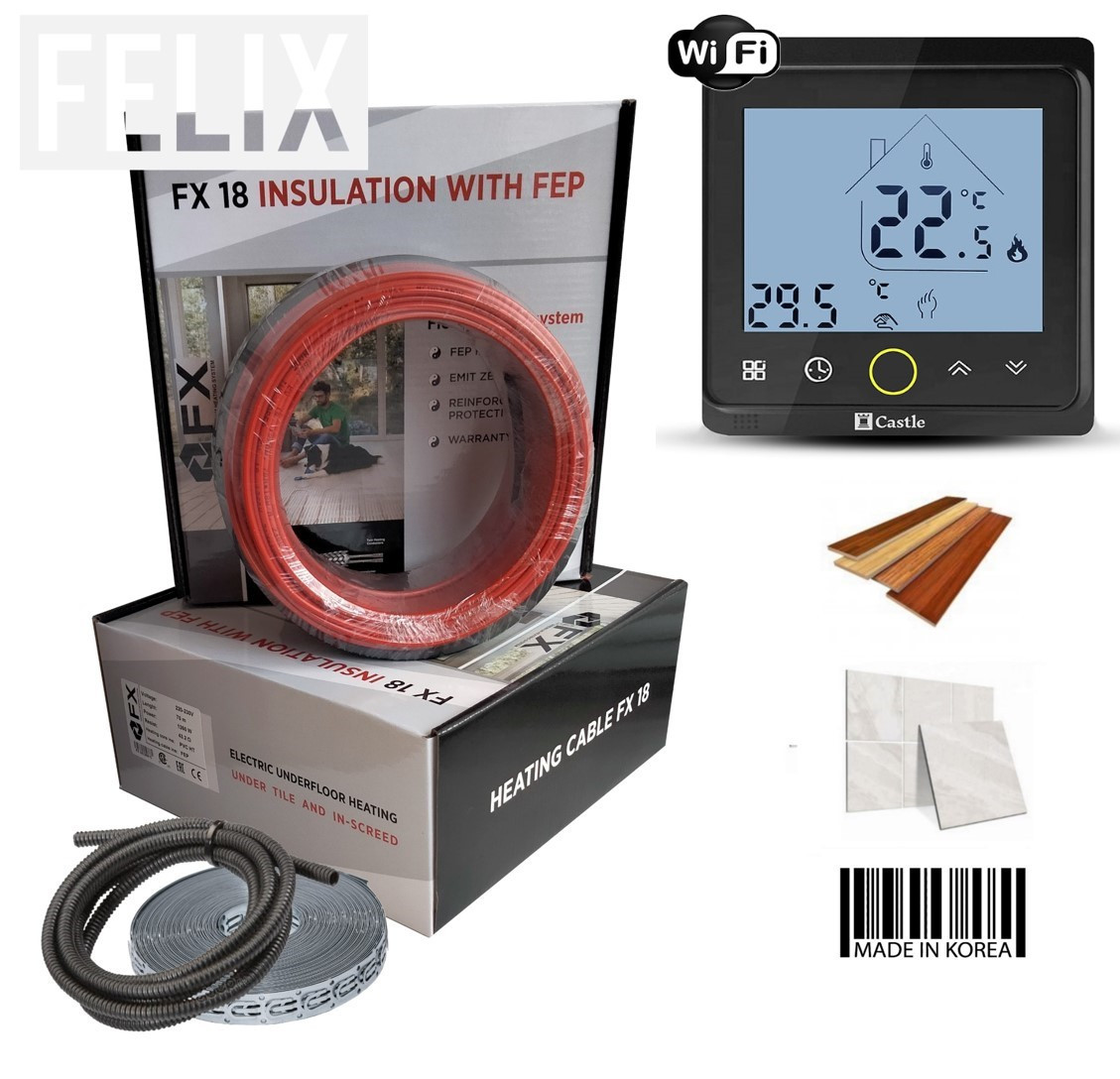 Нагрівальний кабель Felix Premium FX18 1800 Вт 10-12 м2 — дивовижна електрична тепла підлога з Wi-Fi керуванням, фото 1