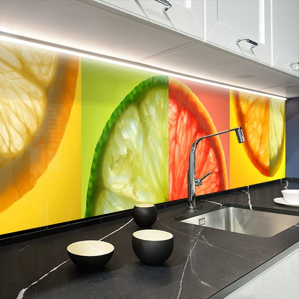 Кухонна панель жорстка ПЕТ, Самофіксуюча 68 х 305 см (товщина 2,0 мм) часточки цитрусу, фото 1