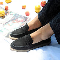 Демісезонні жіночі лофери чорного кольору з натуральної замші