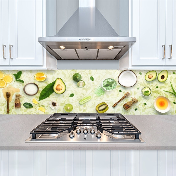 Кухонна панель жорстка ПЕТ, Самофіксуюча 62 х 410 см (товщина 1,2 мм) авокадо з кокосами, фото 1
