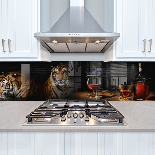 Кухонна панель жорстка ПЕТ, Самофіксуюча 68 х 305 см (товщина 2,0 мм) брутальні тигри, фото 1