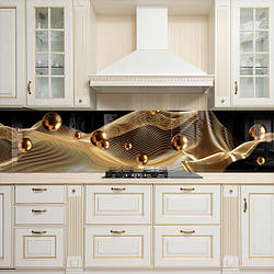 Кухонна панель жорстка ПЕТ, Самофіксуюча 62 х 205 см (товщина 1,2 мм) 3Д абстракція з бронзовими кулями