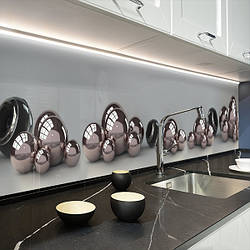 Кухонна панель жорстка ПЕТ, Самофіксуюча 62 х 205 см (товщина 1,2 мм) композиція з 3Д куль на сірому фоні