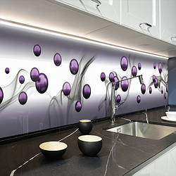 Кухонна панель жорстка ПЕТ, Самофіксуюча 62 х 205 см (товщина 1,2 мм) фіолетові маленькі 3Д кулі з сірою димкою