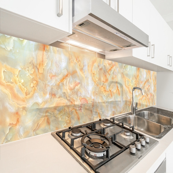 Кухонна панель жорстка ПЕТ, Самофіксуюча 62 х 410 см (товщина 1,2 мм) Кольоровий мармур, фото 1