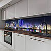Кухонна панель жорстка ПЕТ, Самофіксуюча 62 х 305 см (товщина 1,2 мм) нічне місто в кольорових вогнях, фото 6