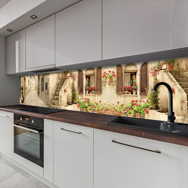 Кухонна панель жорстка ПЕТ, Самофіксуюча 62 х 305 см (товщина 1,2 мм) старинні вулиці міста, фото 1