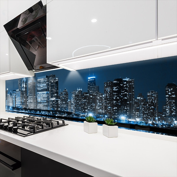 Кухонна панель жорстка ПЕТ, Самофіксуюча 62 х 410 см (товщина 1,2 мм) нічне місто в синіх вогнях, фото 1