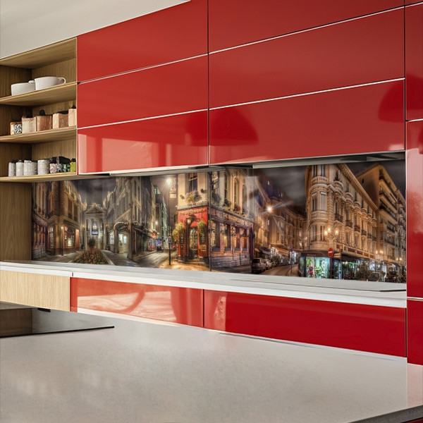 Кухонна панель жорстка ПЕТ, Самофіксуюча 68 х 305 см (товщина 2,0 мм) нічні вулиці старого міста, фото 1