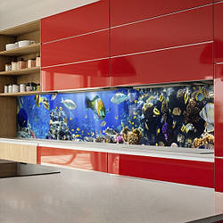 Кухонна панель жорстка ПЕТ, Самофіксуюча 62 х 205 см (товщина 1,2 мм) Підводний світ з яскравими рибками