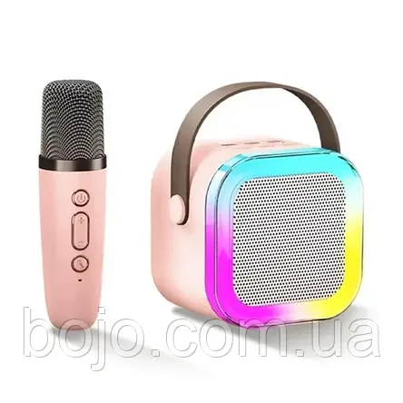 Портативна бездротова bluetooth караоке-колонка з rgb підсвічуванням K12 з 2 мікрофонами K12 Рожевий (205), фото 3
