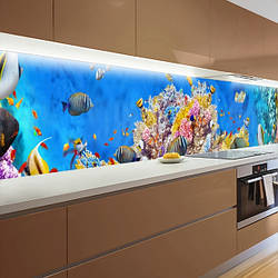 Кухонна панель жорстка ПЕТ, Самофіксуюча 62 х 205 см (товщина 1,2 мм) Яскравий підводний світ