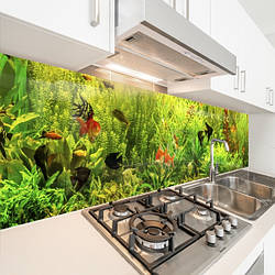 Кухонна панель жорстка ПЕТ, Самофіксуюча 62 х 205 см (товщина 1,2 мм) акваріумний фон із зеленю