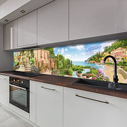 Кухонна панель жорстка ПЕТ, Самофіксуюча 62 х 205 см (товщина 1,2 мм) морська бухта серед старого міста