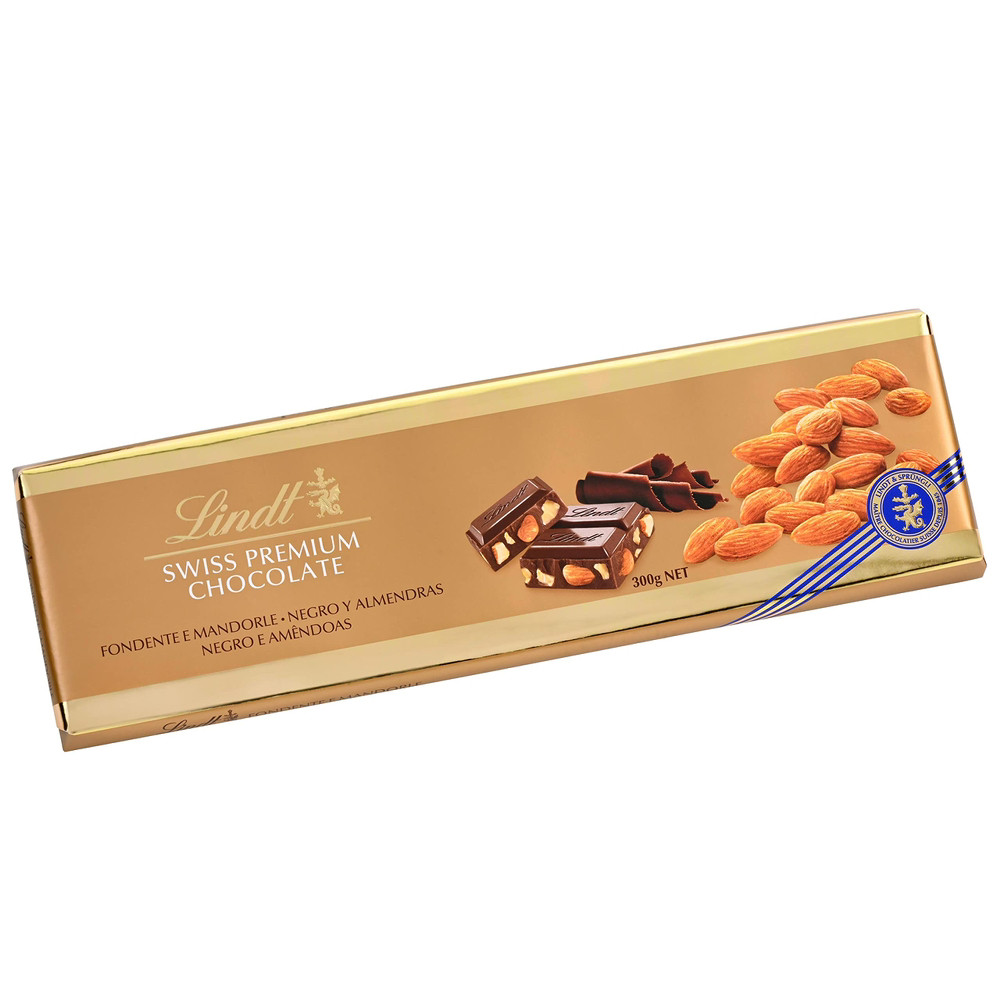 Lindt Swiss Premium Chocolate Чорний шоколад з мигдалем 300g, фото 1