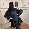 Графітовий базовий стильний жіночий костюм-двійка з котону: Блуза та пишна Спідниця з воланами, фото 3
