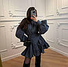 Графітовий базовий стильний жіночий костюм-двійка з котону: Блуза та пишна Спідниця з воланами, фото 5