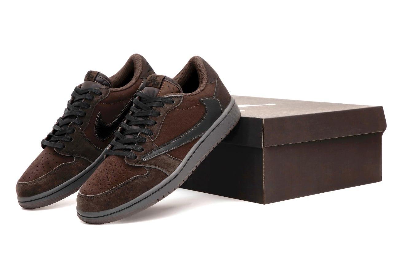 Чоловічі кросівки Nike Air Jordan 1 Low Travis Scott Коричневі Найк Джордан Тревіс Скотт текстиль весна осінь, фото 1