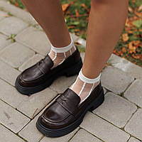 Коричневі жіночі демісезонні туфлі з екошкіри