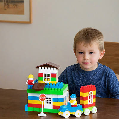 Дитячий іграшковий конструктор великий розвиваючий набір 531 деталь фігурки людей будівлі машини дорожні знаки