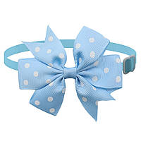Бантик на шию для собак та котів в горох one size блакитно-білий