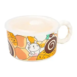 Керамічна миска для локшини з герметичною пластиковою кришкою 800 мл Rabbit