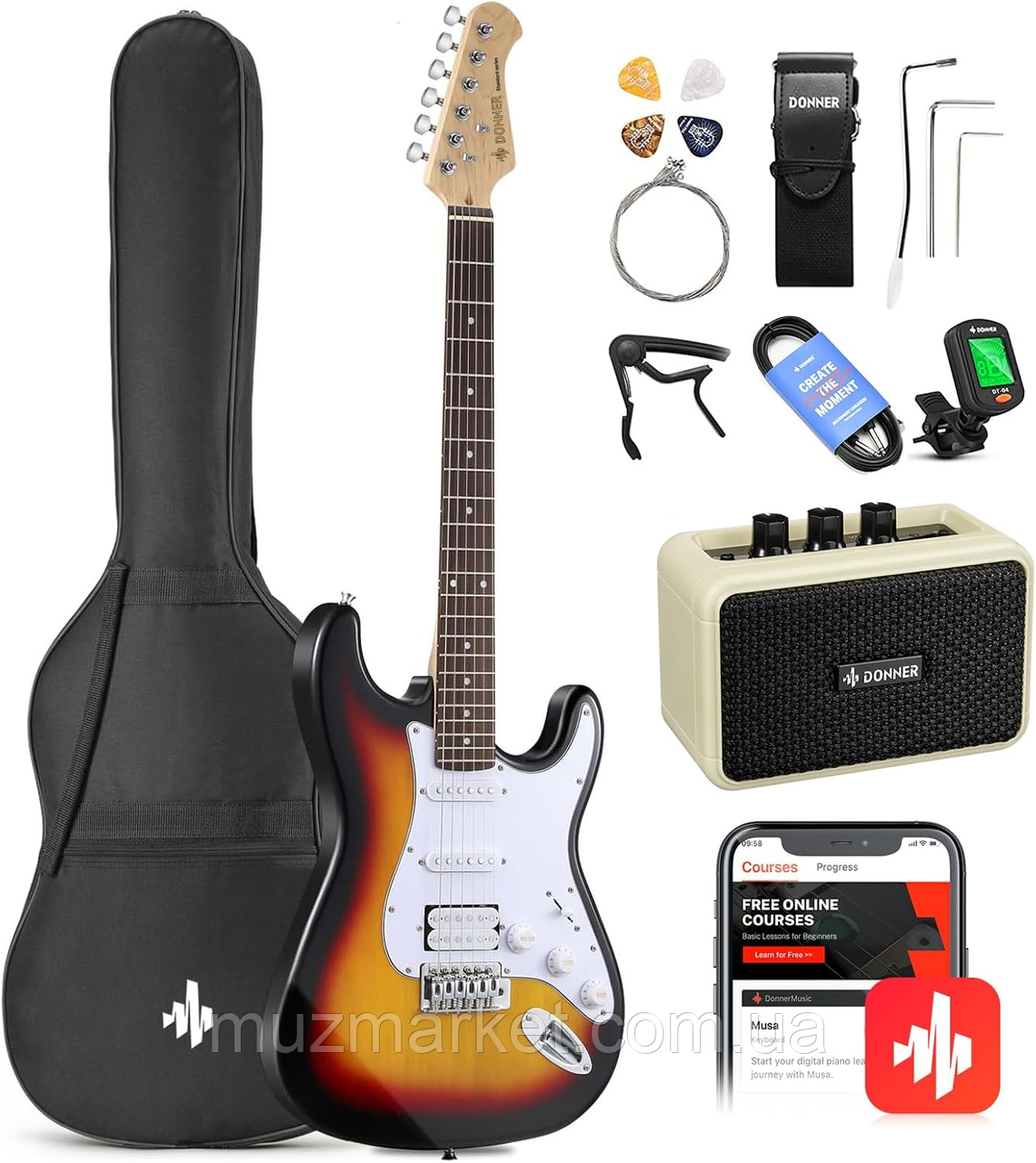 Електрогітара DONNER DST-100 Sunburst - (Комплект)