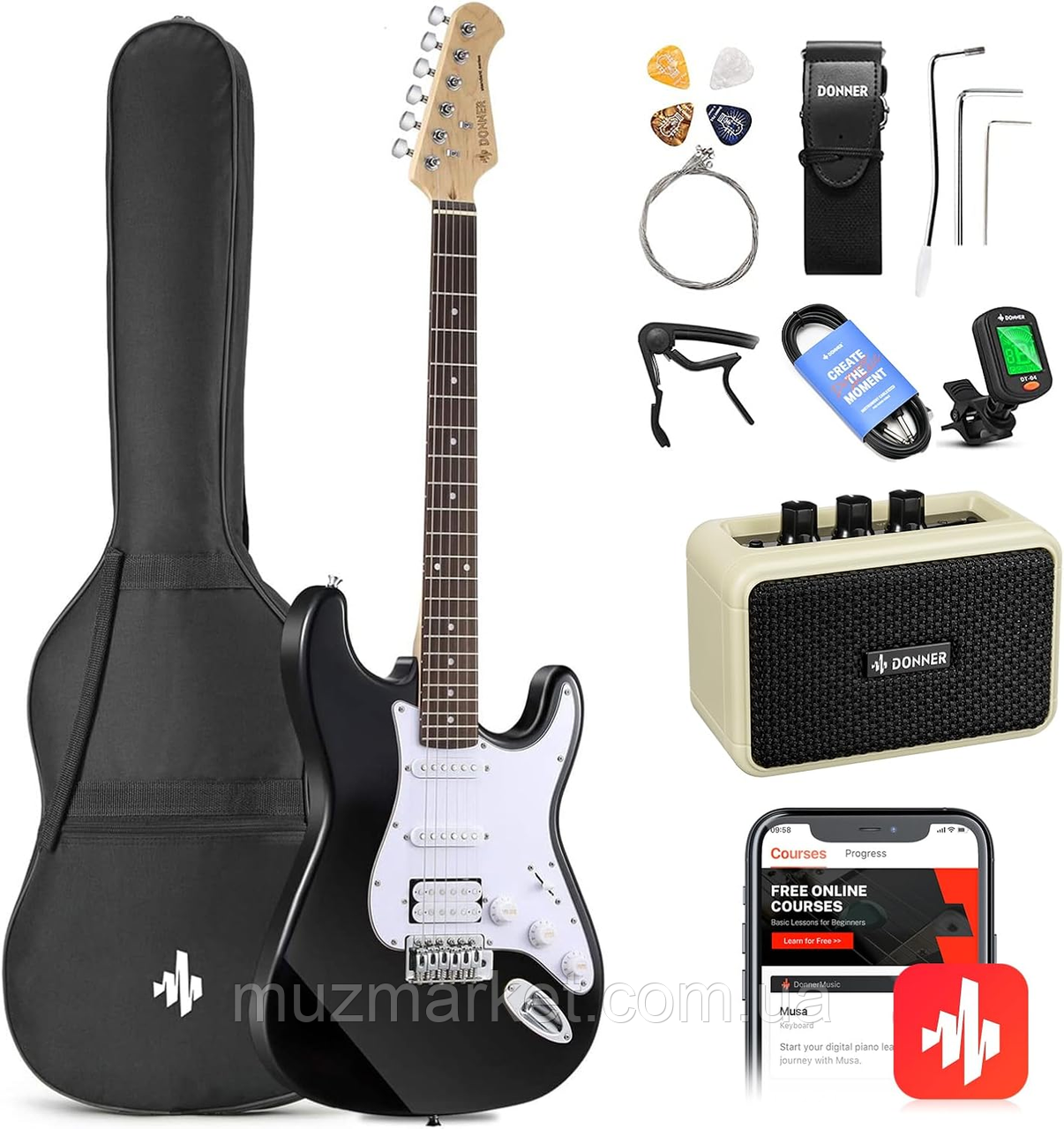 Електрогітара DONNER DST-100 Black - (Комплект)