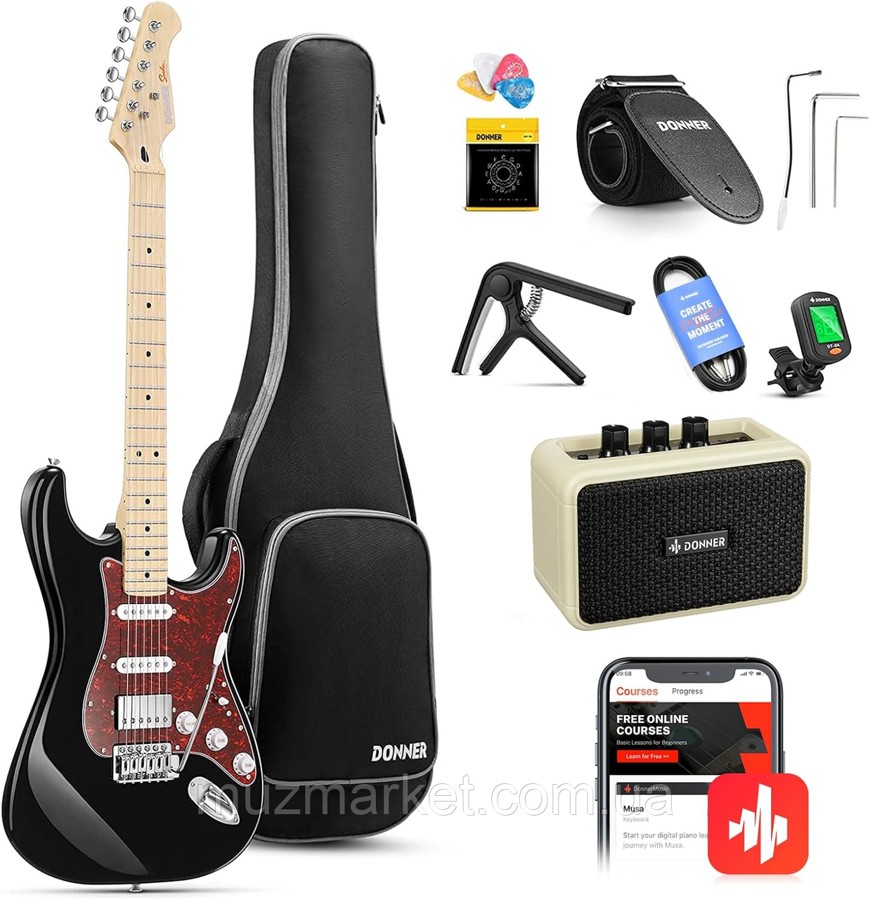 Електрогітара DONNER DST-152 Black - (Комплект)
