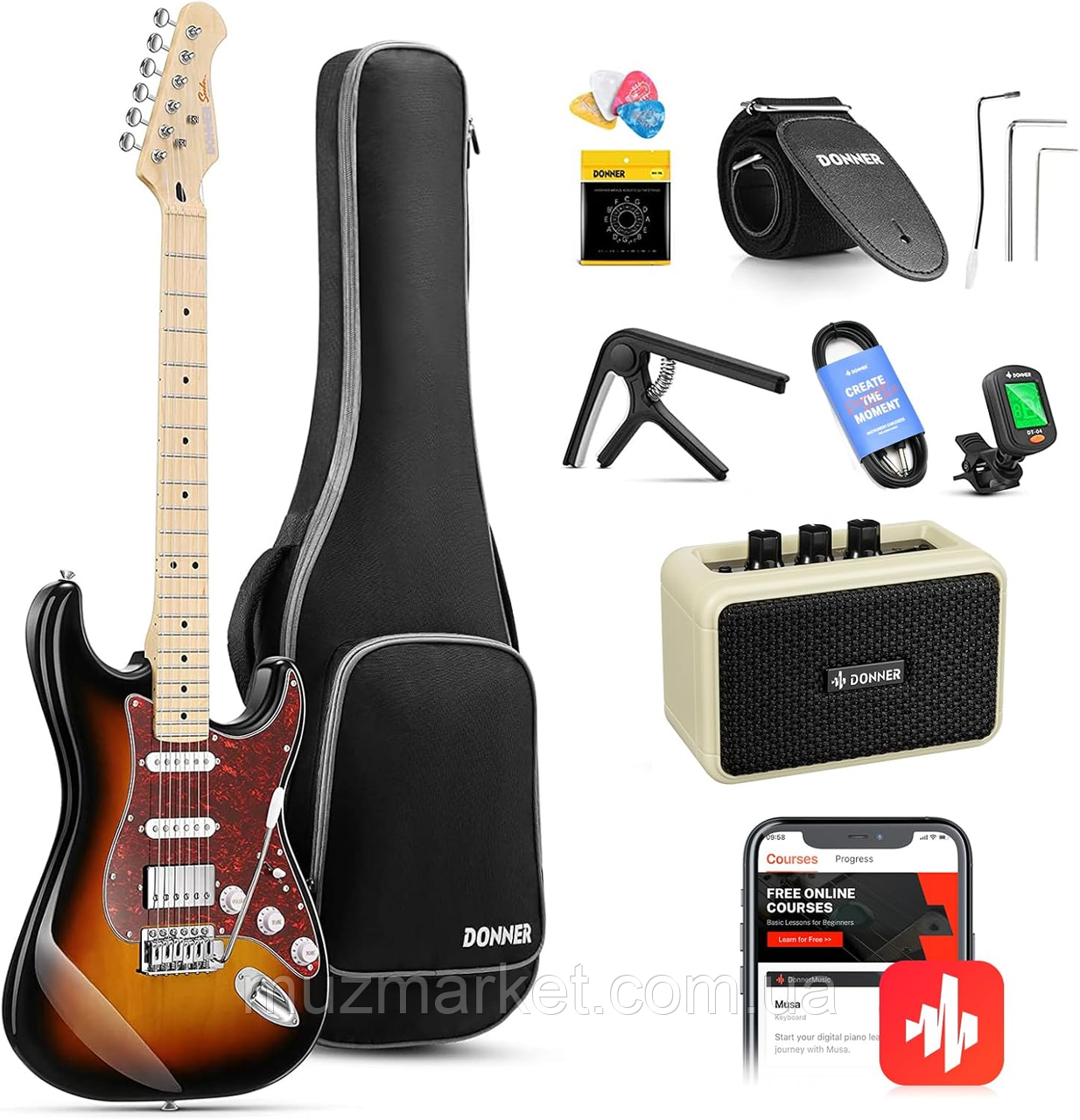 Електрогітара DONNER DST-152 Sunburst - (Комплект)