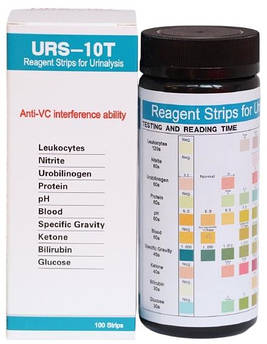 Смужки для аналізу сечі 10 (LEU, NIT, URO,PRO pH, BLO, SG, KET, BIL, GLU) Assure TechURS-10T