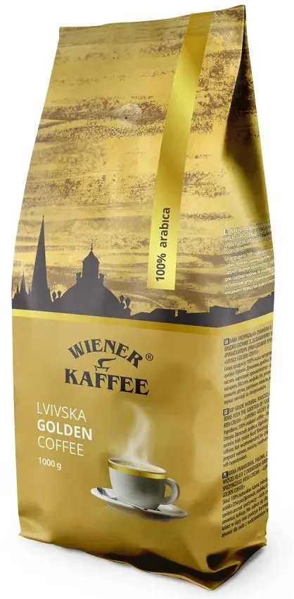 Кава в зернах Віденська кава Львівська Golden 100% арабіка з ароматом ірландського крему Wiener Kaffee Lvivska Golden 1кг, фото 1