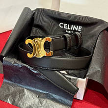 Жіночий чорний шкіряний ремінь- пояс triomphe belt Celine з відблисковим логотипом Селін 2 см ширина